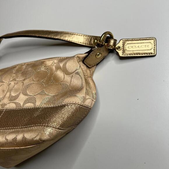 Coach Metallic Gold Signature Jacquard Small Hobo Shoulder Bag Red Lining F0969 - Picture 8 of 8
